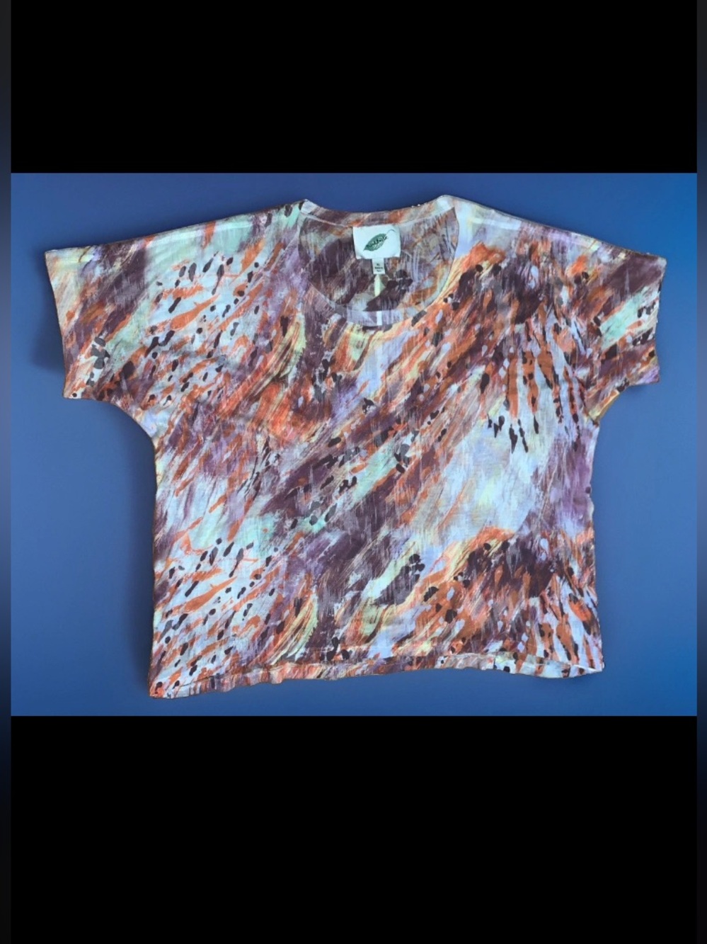 Nurture Abstract Watercolor Boxy Crop Top XL Made In USA Earthy Festival Tee